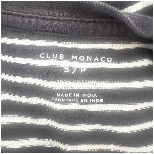 Club Monaco Women’s Striped Tee One Pocket Size Small Navy White Crew Neck