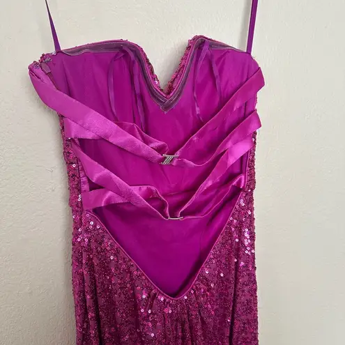 La Femme Sz 4 Corset Low Back Sequined Strapless Prom Dress Gown  Pink Magenta