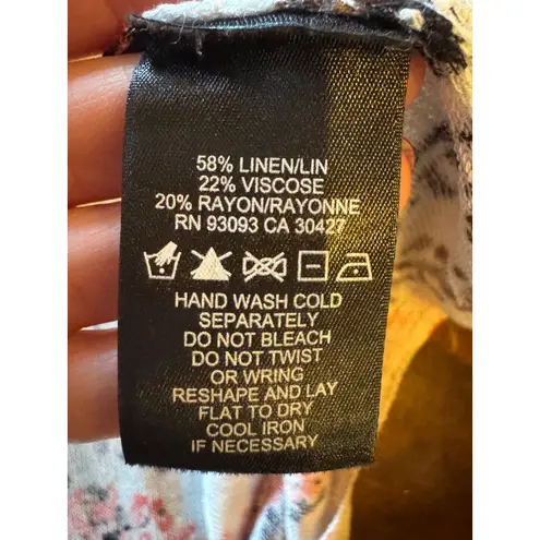 Nic+Zoe Sweater Women Large Ivory Linen Blend Knit Geometric Femme Sleeve Artsy