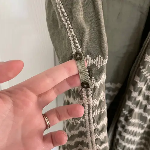 Johnny Was JWLA Petra Embroidered Olive Linen Duster Vest