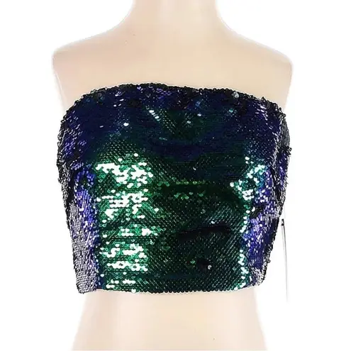 Lulus Dancefloor Favorite Green Multi Sequin Strapless Crop Top Size Small NWT