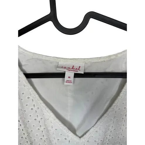 Ingrid & Isabel White Eyelet Dress V Neck 3/4 Sleeve Ruffle Hem Medium