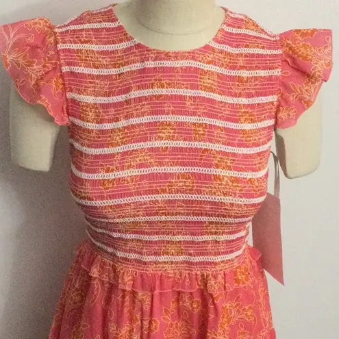 Gal Meets Glam NWT  Gathered and Ruffled Fit and Flare Dress Size 8 Orange & Pink