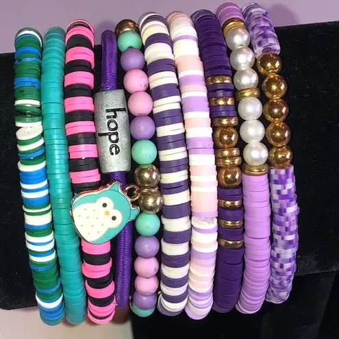 Colorful Boho Beaded Bracelet Set Purple - Image 2