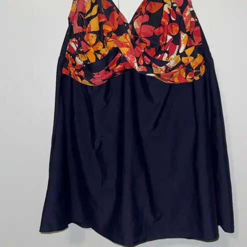 Delta Burke One Piece Swimdress Swimsuit Navy Blue & Orange Floral Women’s 18