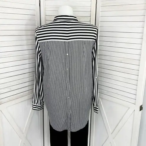 Jane and Delancey Multi Stripe Rayon Button Down Tunic Shirt Black White XL - Image 4