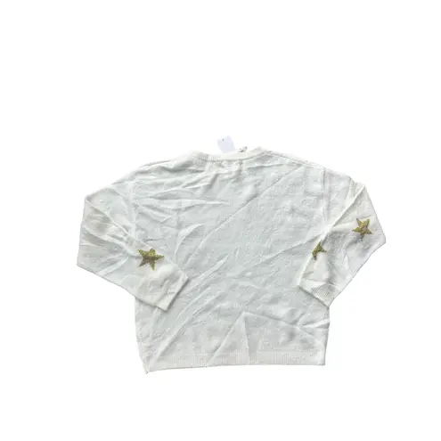 Caslon White Gold Star Sequin Sparkle Cozy Knit Sweater Top Women's Size Small