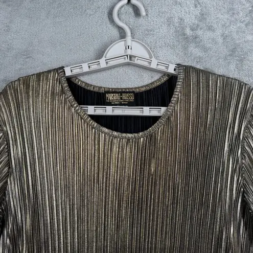 Marshall Rousso Blouse M Gold Plissé Pleated Metallic Disco Glam Party Y2K Chic Size M