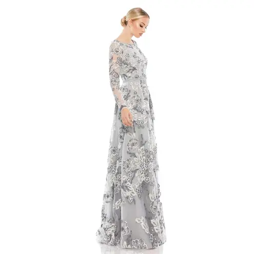 Mac Duggal Floral Embellished Illusion Sleeve Embroidered A-Line Gown- NWT