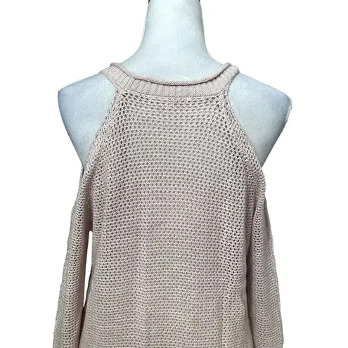 Willow & Clay Open Knit Sweater Cut-Out Shoulder Long Sleeves Pale Pink W S NWOT