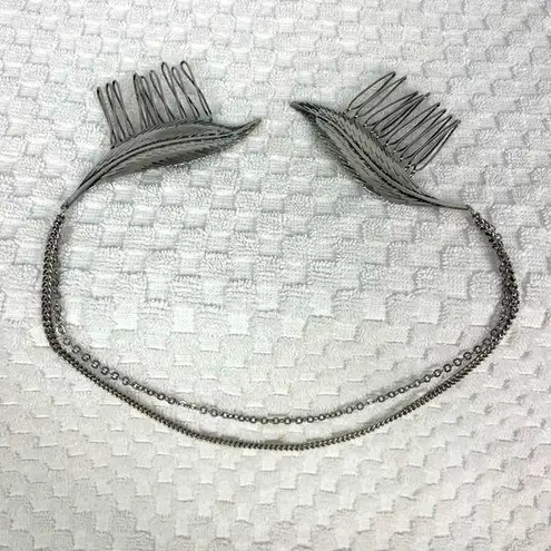 Silver Leaf Hair Pin Comb with Chain Set