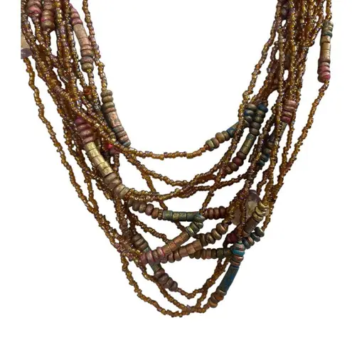 Women’s Necklace Seed Bead Multi Strand Layered Brown Bronze Multi 9/10” Length