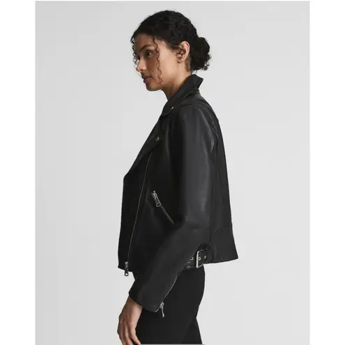 Reiss Nrd Grays Black Leather Biker Jacket - Size 14 (new)