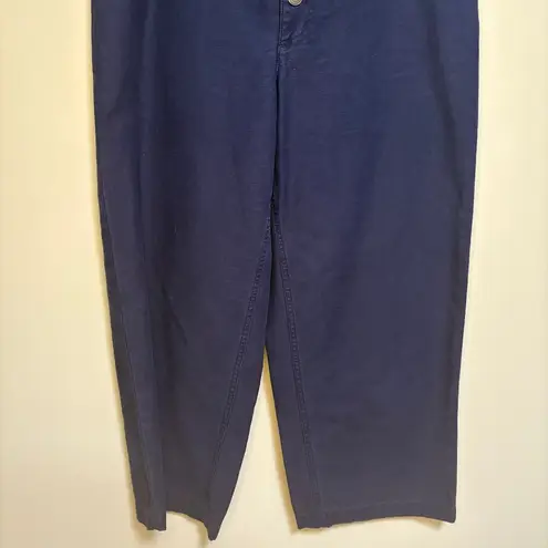 J Crew Factory Navy Wide Leg Button Front Pant Slub Cotton Cropped Trouser SZ 27 Blue