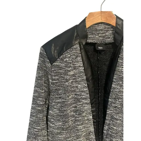 MOSSIMO Cropped Jacket Womens M Open Front Black White Rayon Leather Zippers Gray Size M