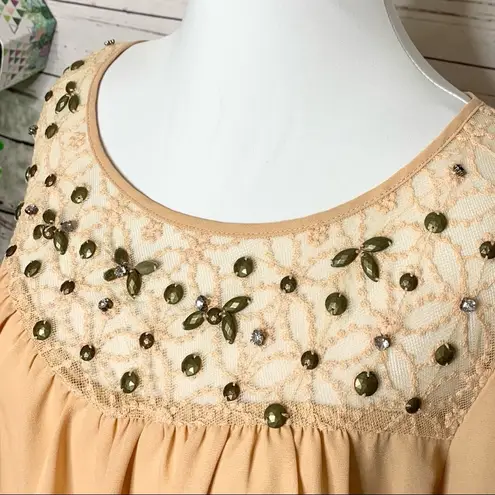 BKE Long Sleeve Beaded Trim High Low Tunic Top blouse Size Medium