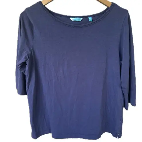 Tori Richard Honolulu Hawaii Women's Classic Solid Navy Quarter Sleeve Top M - Image 1