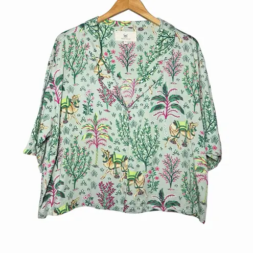 Printfresh Camel's Courtyard Pajama Set Top & Pants M Eco Satin Viscose Lounge