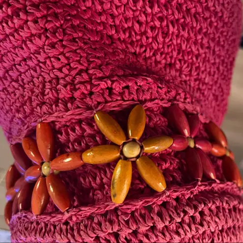 Vintage Pink Beaded Woven Bucket Hat