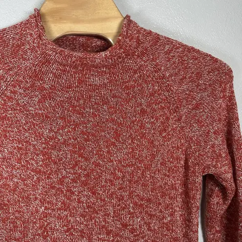 LL Bean Womens Cotton Ragg Sweater Funnelneck Pullover Size Large Red Marled