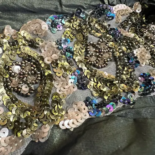 Nicole Bakti Cocktail Dress XS Green Taffeta Beaded Sequin Party Evening Mini