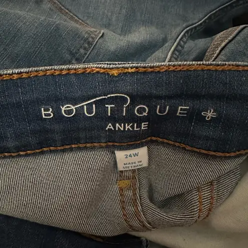 Boutique Ankle Cropped Jeans Womens Plus Size 24W Blue Stretch Rolled Light Wash