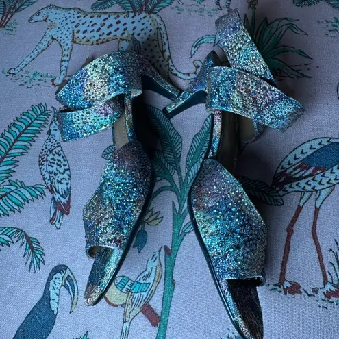 J. Renee Rhinestone Open Toe Crystal Multicolor Ankle Strap Kitten Heels 9.5M Size 9.5