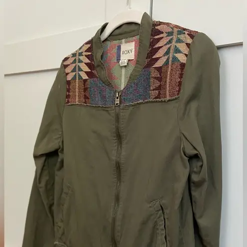 Roxy XS Distressed Olive Bomber Jacket