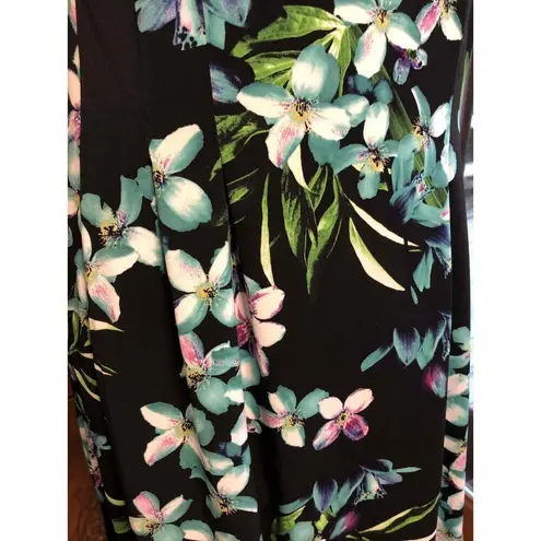 Connected Apparel Black Floral Sleeveless Knee Length Dress Womens Size 12