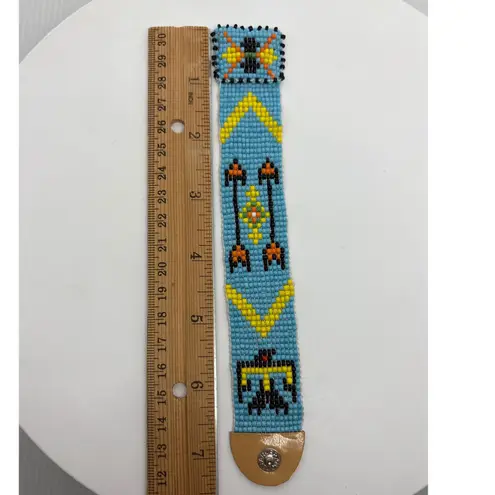Intricate Beaded Bracelet Native American Style Thunderbird Arrows Light Blue