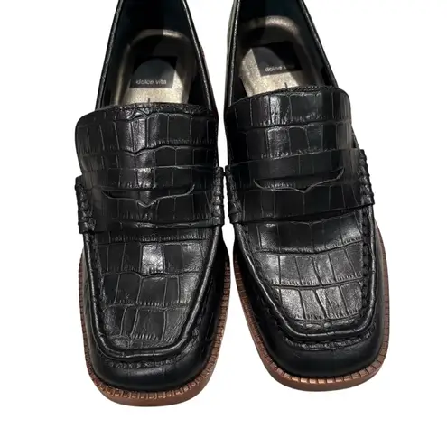 Dolce Vita Talie Black Crocodile Faux Leather Heeled Loafers, Sz 8