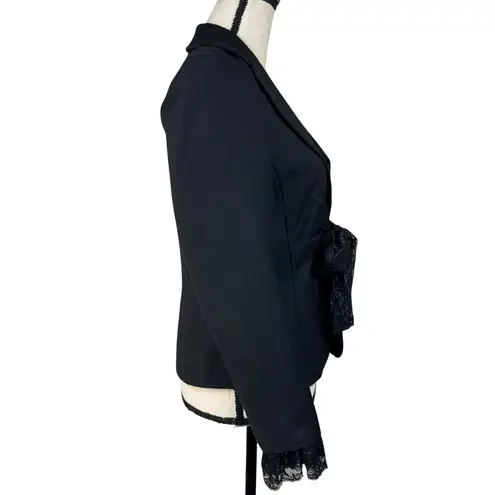 Bloomingdale’s Petite SZ 6P Wool Blazer Jacket Lined Collared Lace Accents Black