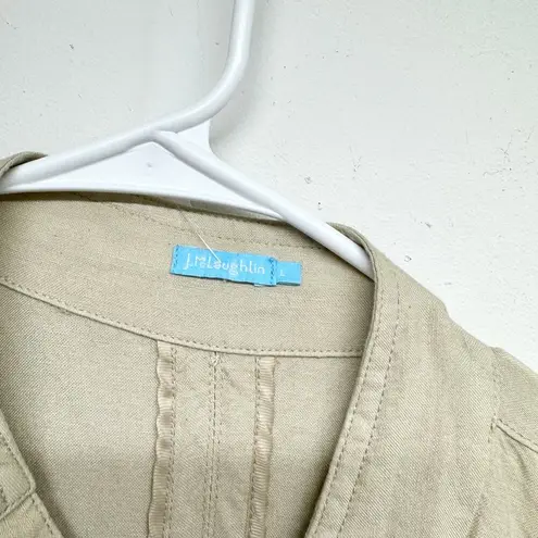 J. McLaughlin  Khaki Vista Linen Blend Sky Button Up Snatched Waisted Jacket L