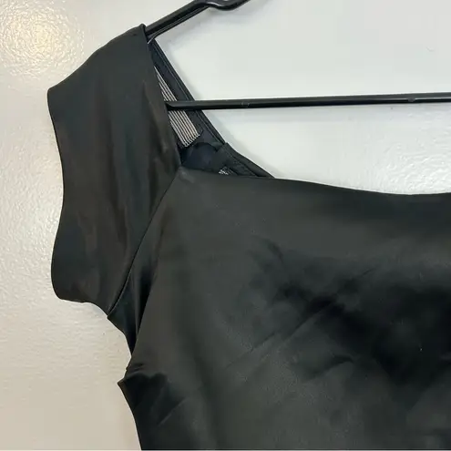 Betsy and Adam Off Shoulder Black Satin Bodycon Sheath Dress Size 14