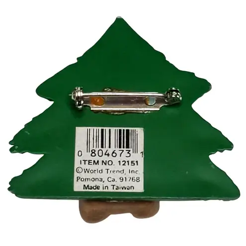 Vintage Christmas Holiday Costume Velvet Bear & Plastic Tree Pin 2"