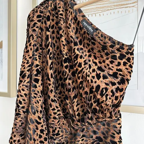 NEW Retrofete Dress Mini Womens XS Leopard Animal Print One Shoulder Revolve Brown