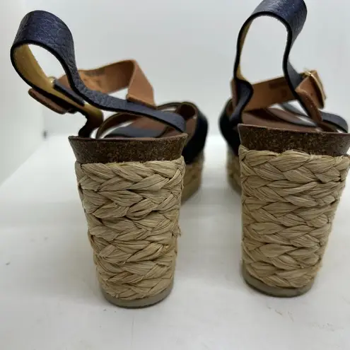 Chocolat Blu Chocolate‎ Blu natural raffia wedges Navy blue. Size 6.5 EUC.