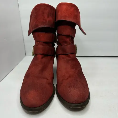 Donald Pliner Donald J Pliner Womens size 7.5 Suede Danee Western Moto Boots Red Fold Down