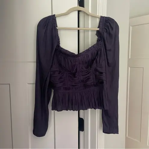 Ulla Johnson NWT Purple Mia Blouse Long Sleeve Satin Bustier Peplum