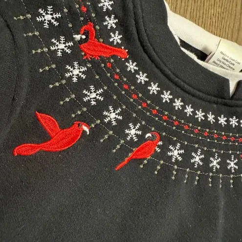 Adrian Delofield Black Embroidered Cardinal Bird Holiday Christmas Sweatshirt Size M