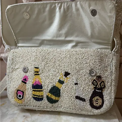 NWT Viral Beaded Champagne Bottles Shoulder Bag White and Multicolor Yellow