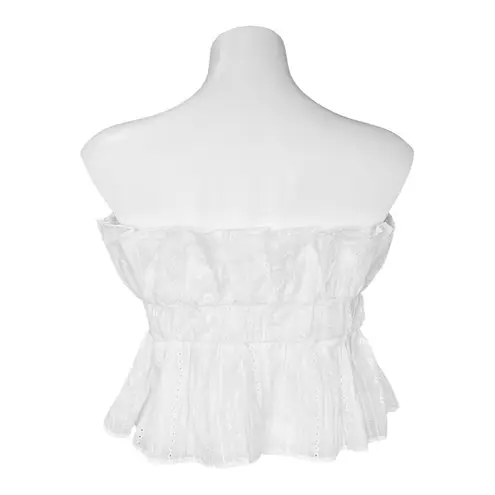THIRTY THIRTY Eyelet Lace Ruffled Strapless Peplum Crop Top White Size L NEW Size L