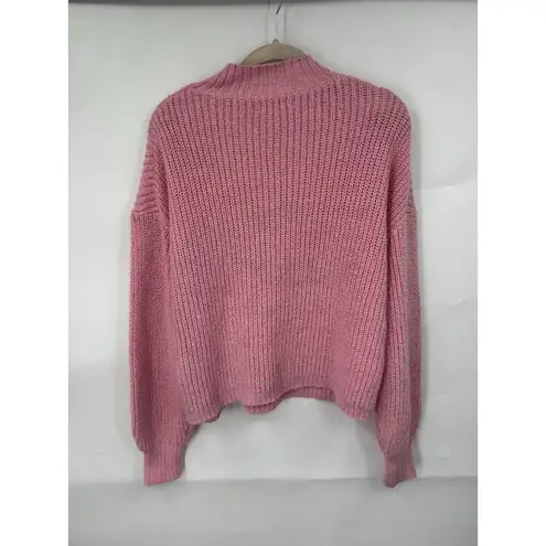 J. Crew Cotton Blend Cable Knit Mock Neck Sweater Women Medium Pink Preppy