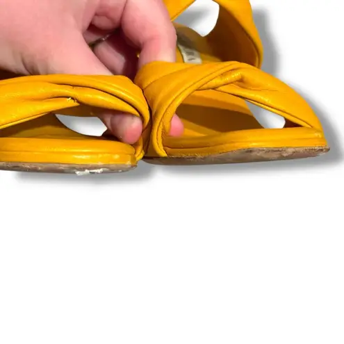 Aquazzura Twist Leather Slip On Mule Sandals Heels in Tuscan Sun Sz EU 37 / US 7 Gold