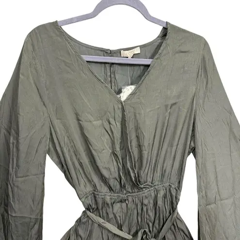 Oddi Olive Green Ruffle Bell Sleeve Tie Waist Long Sleeve Romper Medium