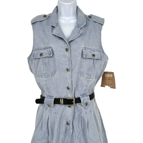 Bill Blass Vintage Blue Denim Pleated Romper Aqua Snow Size Large NWT