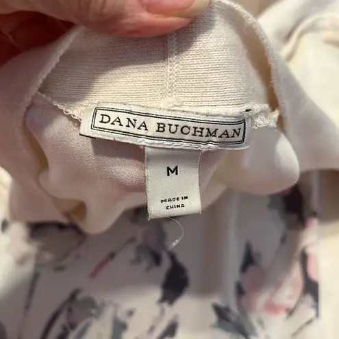 Dana Buchman szM long cardigan solid color front & sleeves flower print back GUC