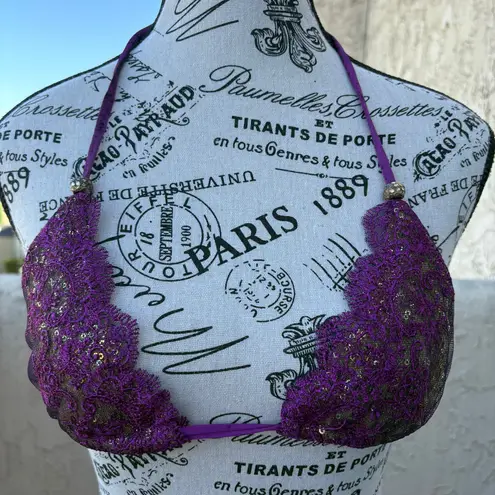 Beach Bunny Gold Dust purple lace gold sequin two-piece bikini size S small
