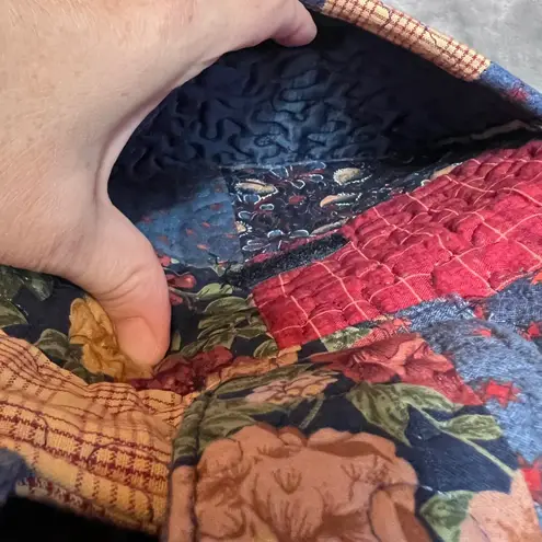 Quilted Patchwork Purse Red Blue Americana Tote Bag Floral Stars Country Retro