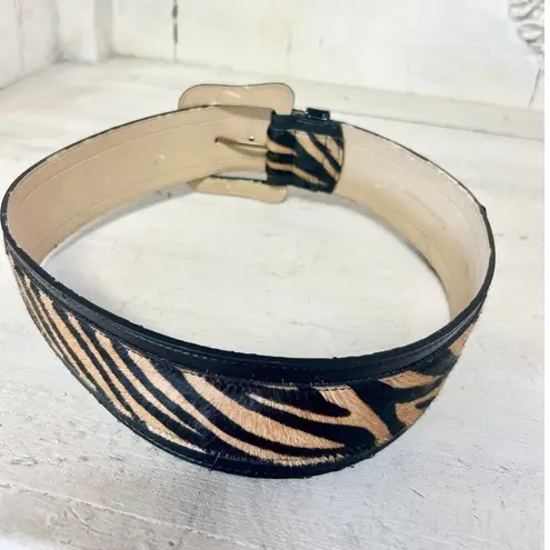 via spiga Genuine Leather Tiger Striped Adjustable Waist Belt Beige/Black Small